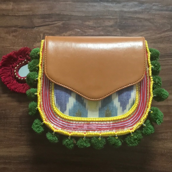 Anthropologie Faux Leather Beaded Bag - Picture 2 of 5